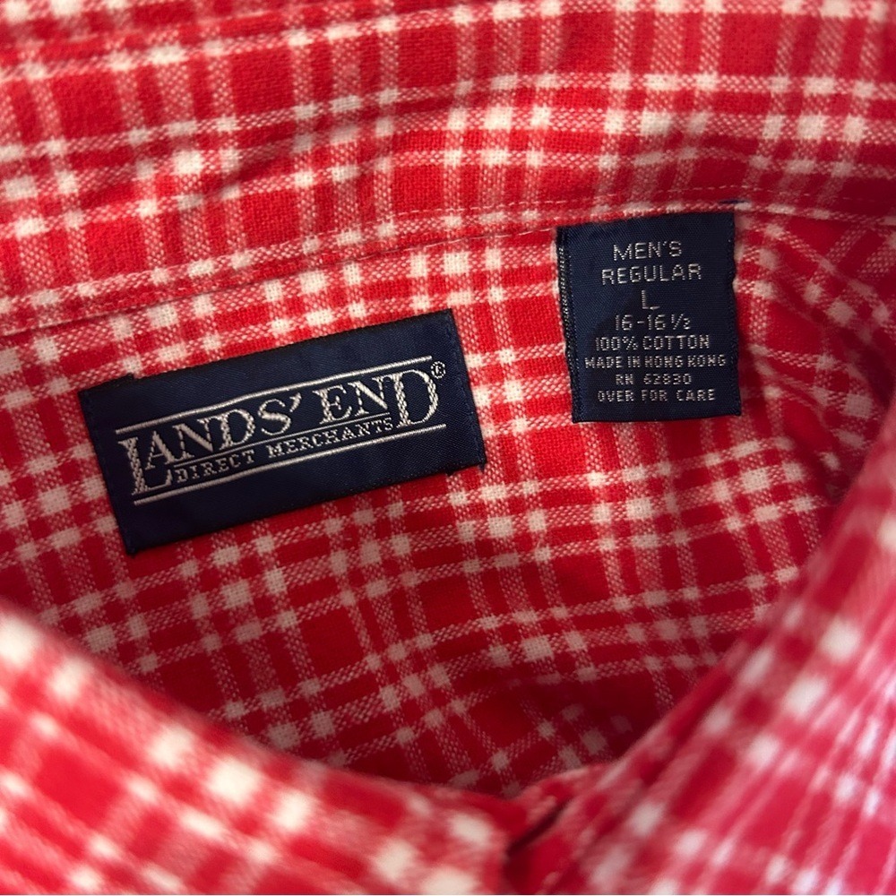 NWT Lands' End‎ Red Checkered Plaid Cotton Men's Shirt Size Large - Picture 5 of 6
